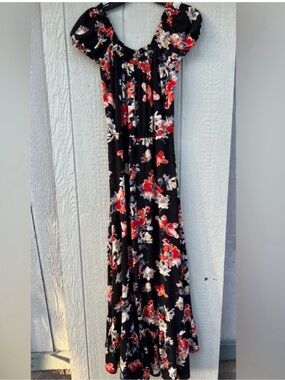 Aqua floral maxi milkmaid dress